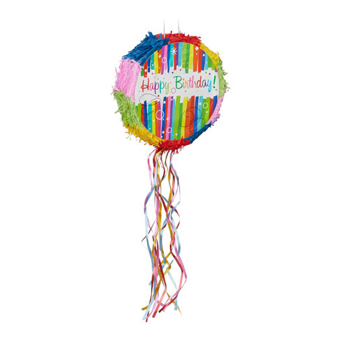 Geburtstagspinata "Happy Birthday" zum selbst Befüllen - Piñata für Kinder - DxT: 32 x 9 cm - Bunt