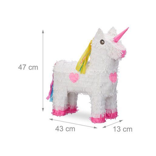 Pinata Einhorn zum Aufhängen für Kinder, Mädchen, Geburtstag, zum Befüllen, HxBxT: 47 x 43 x 13 cm, weiß-rosa